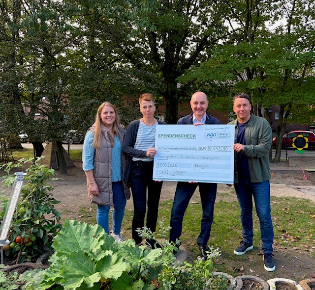 vigo-CHARITY: 4.445,90 Euro für den Naschgarten KiTa St. Nikolaus in Brüggen